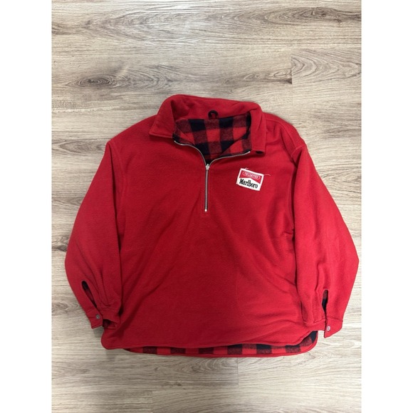 Marlboro Other - Vintage‎ Marlboro Reversible Flannel Fleece Red Size Xl Buffalo Plaid 90s